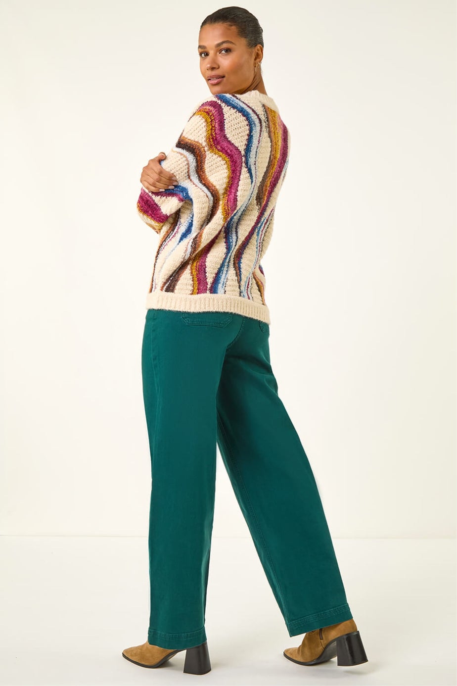 Roman Ivory Abstract Stripe Knit Jumper