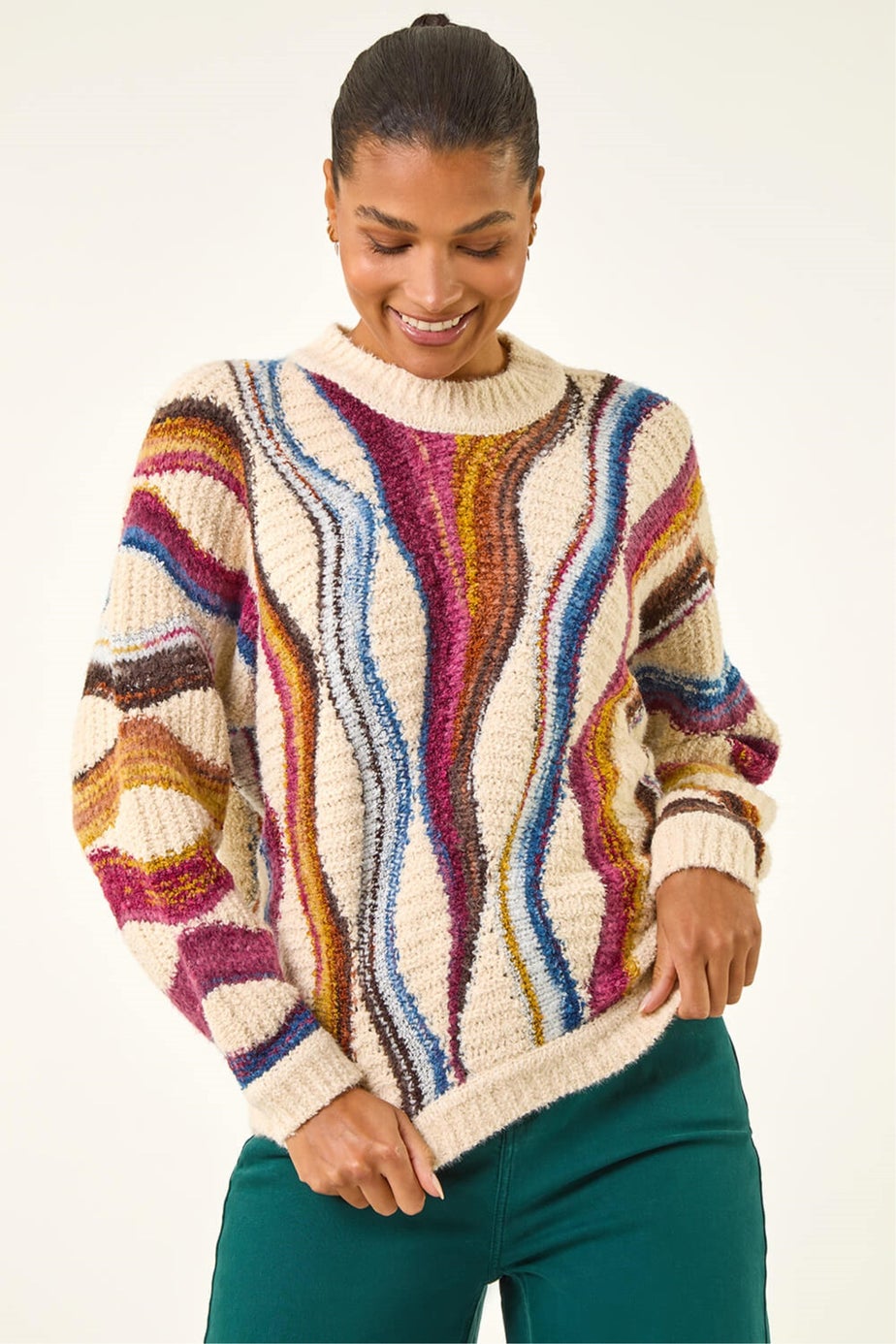 Roman Ivory Abstract Stripe Knit Jumper