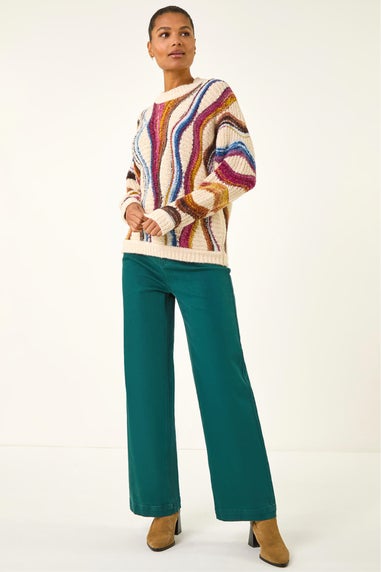 Roman Ivory Abstract Stripe Knit Jumper