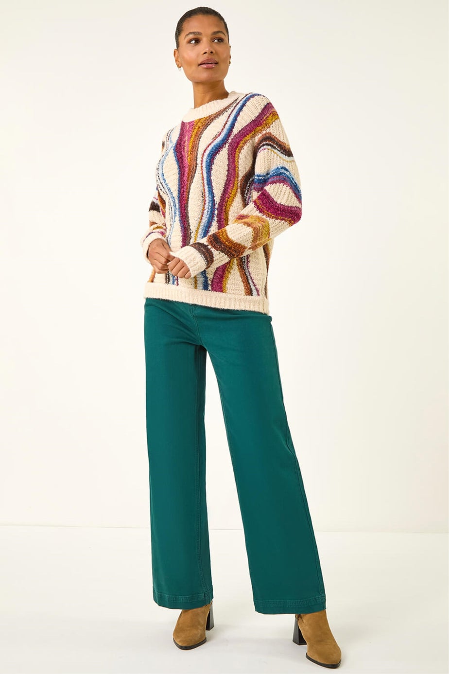 Roman Ivory Abstract Stripe Knit Jumper