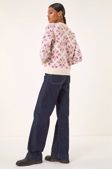 Roman Ivory Floral Crew Neck Knit Jumper