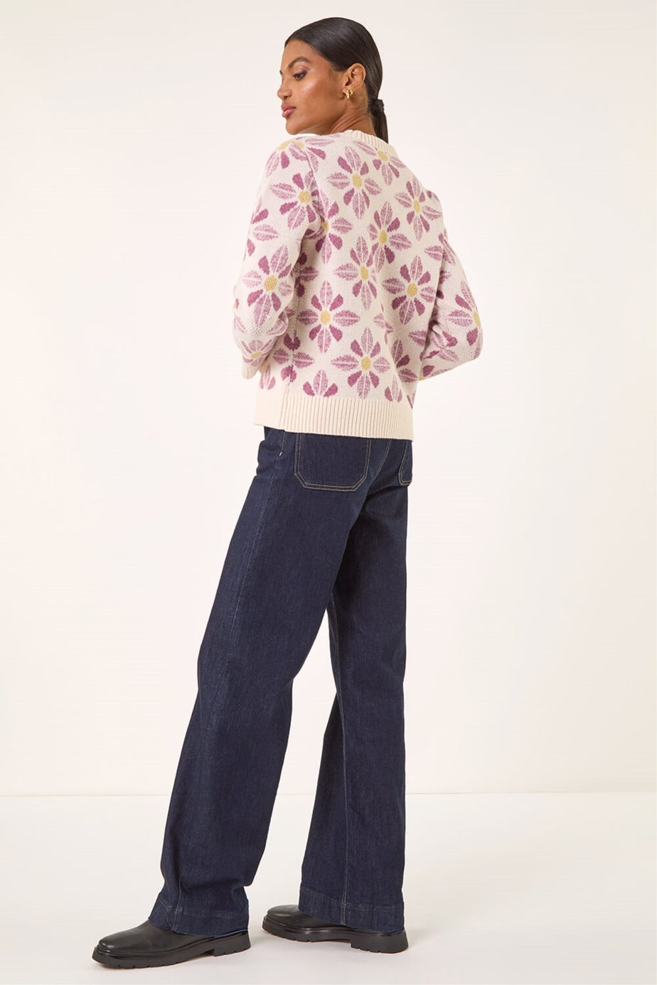 Roman Ivory Floral Crew Neck Knit Jumper