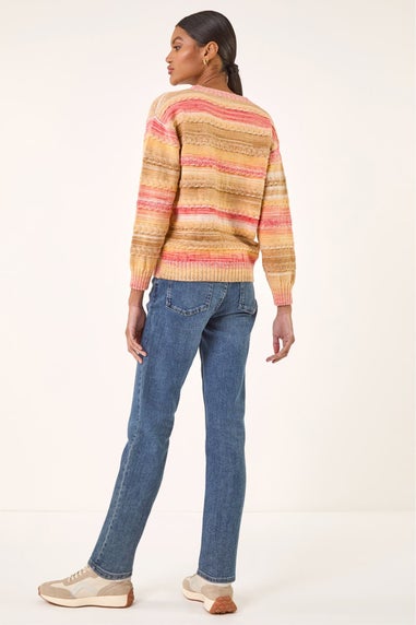 Roman Beige Cable Stripe Knit Jumper
