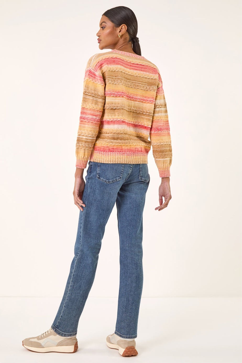 Roman Beige Cable Stripe Knit Jumper