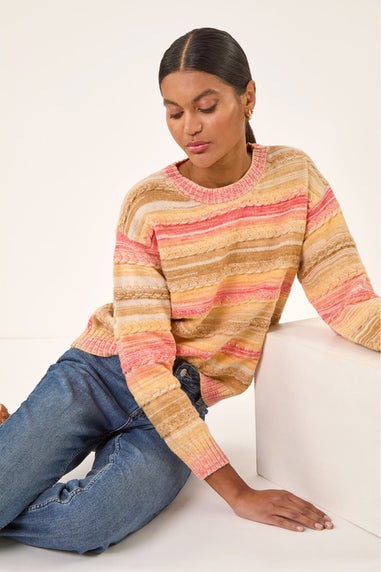 Roman Beige Cable Stripe Knit Jumper