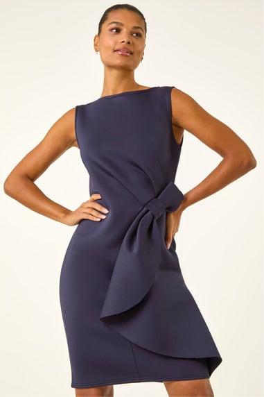 Roman Navy Tie Waist Premium Stretch Dress