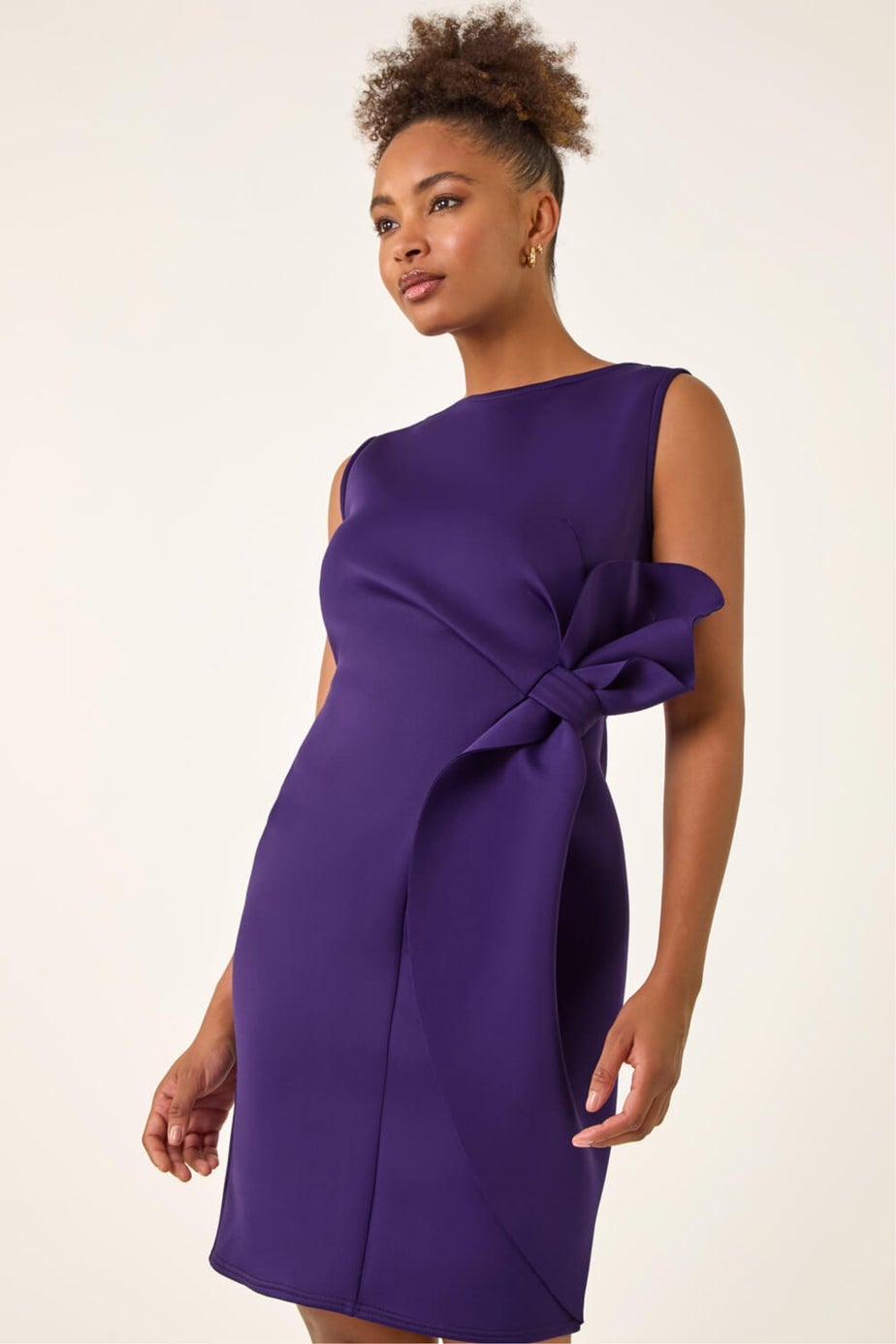 Roman Purple Tie Waist Premium Stretch Dress