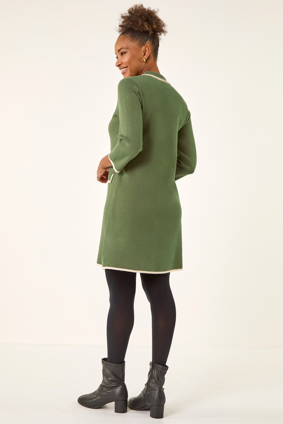 Roman Khaki Contrast Zip Collared Knit Dress