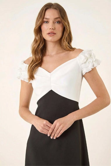 Roman Black Frill Contrast Bardot Dress