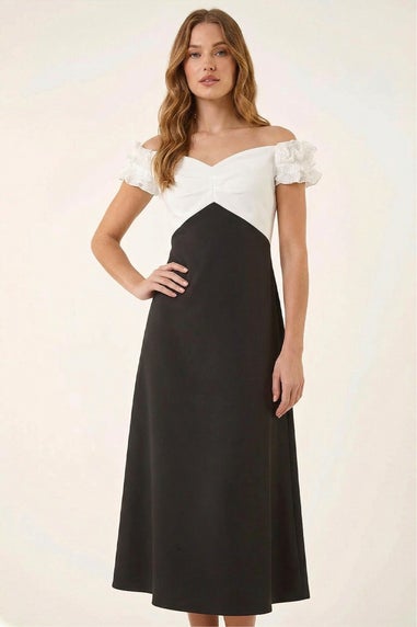 Roman Black Frill Contrast Bardot Dress