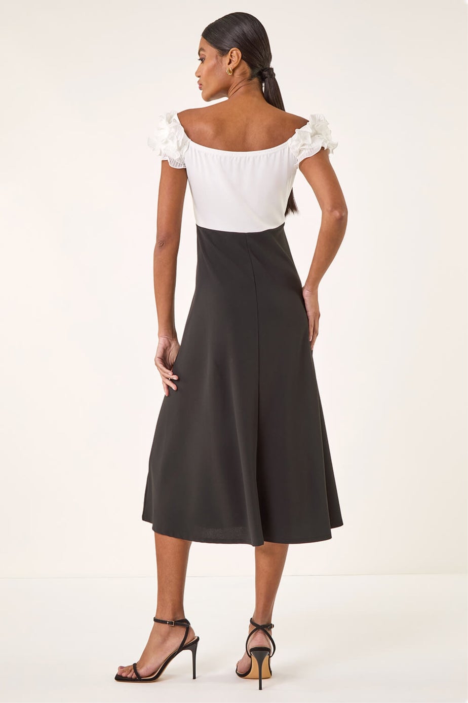 Roman Black Frill Contrast Bardot Dress