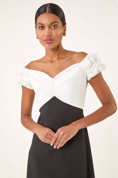Roman Black Frill Contrast Bardot Dress