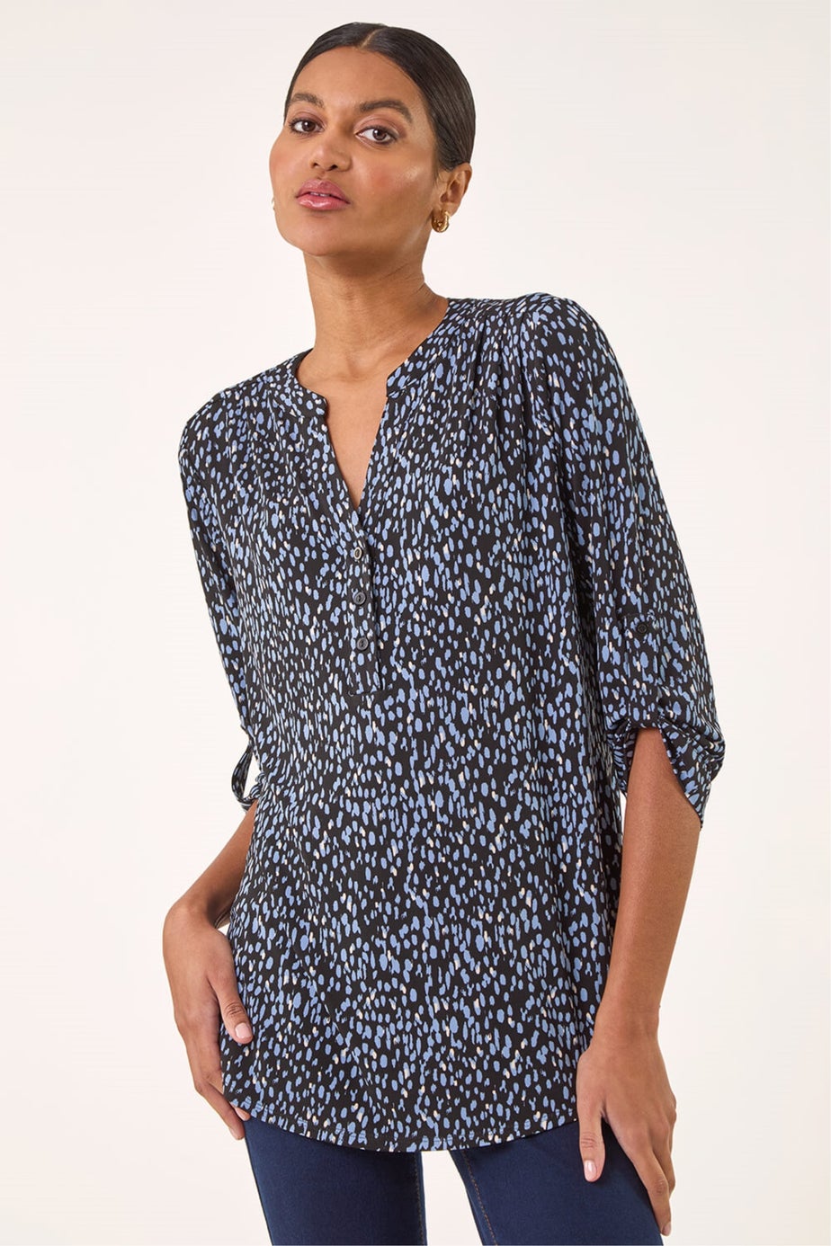 Roman Blue Printed Notch Neck Shirt