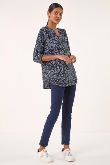 Roman Blue Printed Notch Neck Shirt