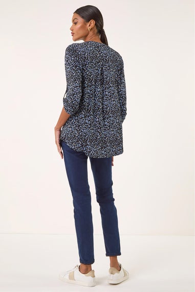 Roman Blue Printed Notch Neck Shirt