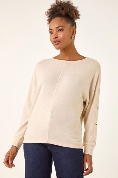 Roman Beige Buttoned Stretch Jersey Top
