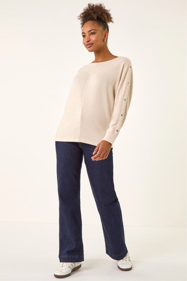 Roman Beige Buttoned Stretch Jersey Top