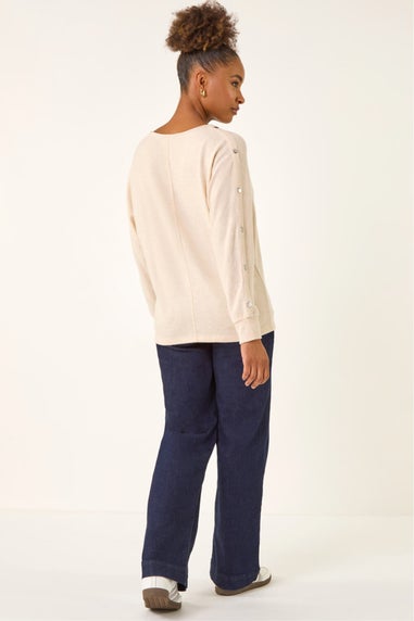 Roman Beige Buttoned Stretch Jersey Top