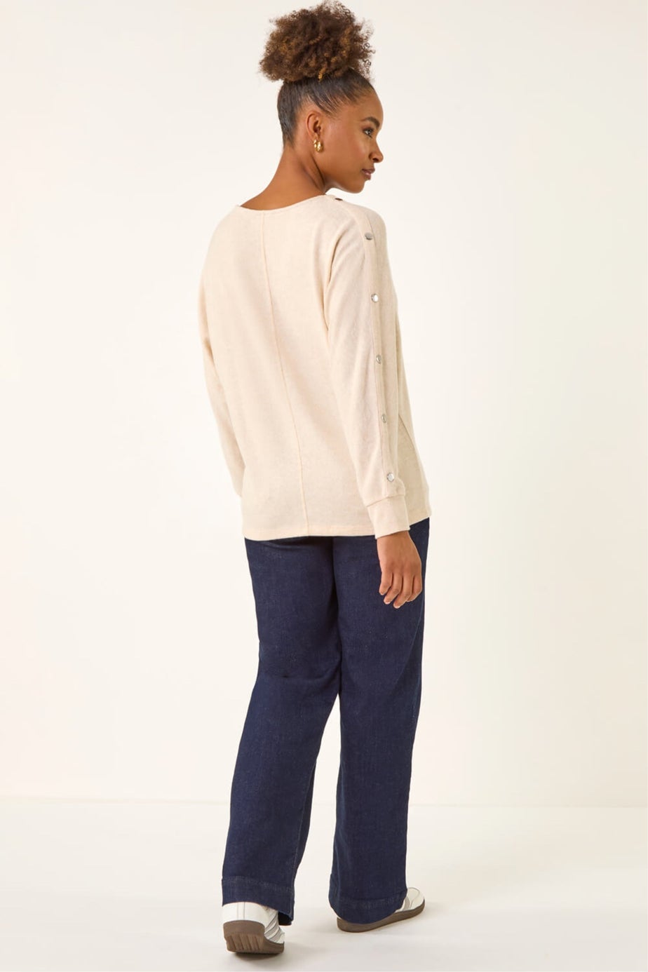 Roman Beige Buttoned Stretch Jersey Top