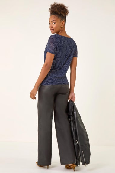 Roman Navy Embellished Cowl Neck Top