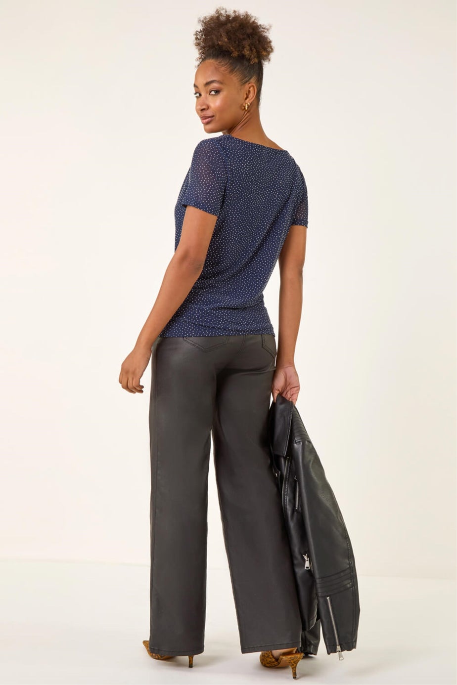 Roman Navy Embellished Cowl Neck Top