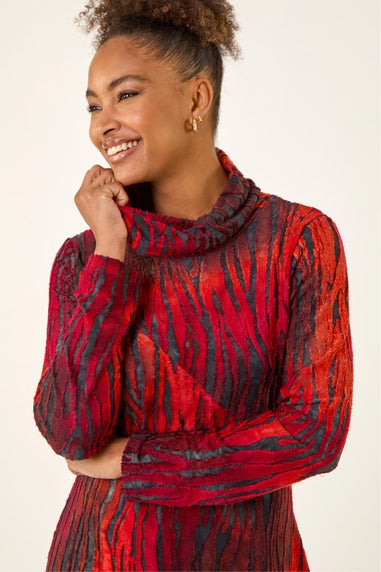 Roman Red Zebra Print Burnout Tunic Top