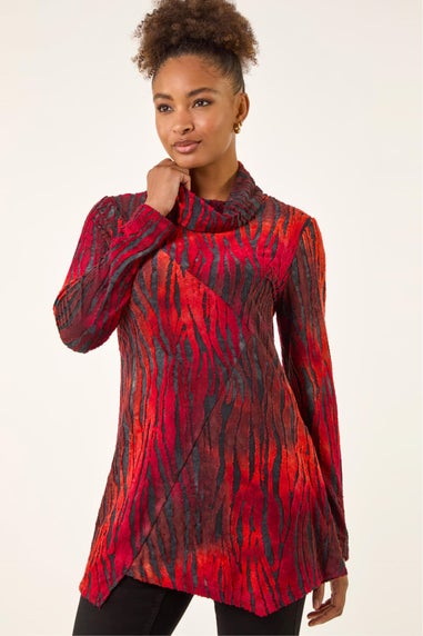 Roman Red Zebra Print Burnout Tunic Top