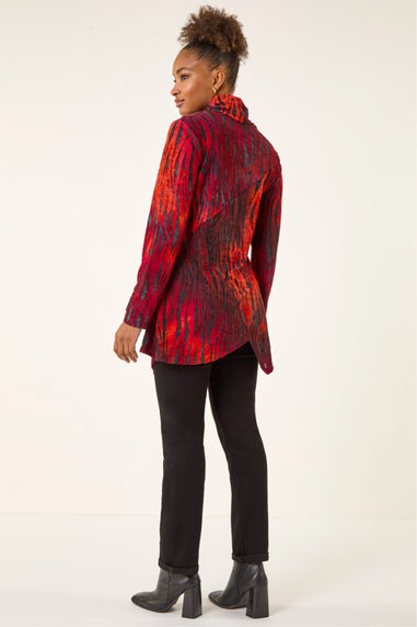 Roman Red Zebra Print Burnout Tunic Top