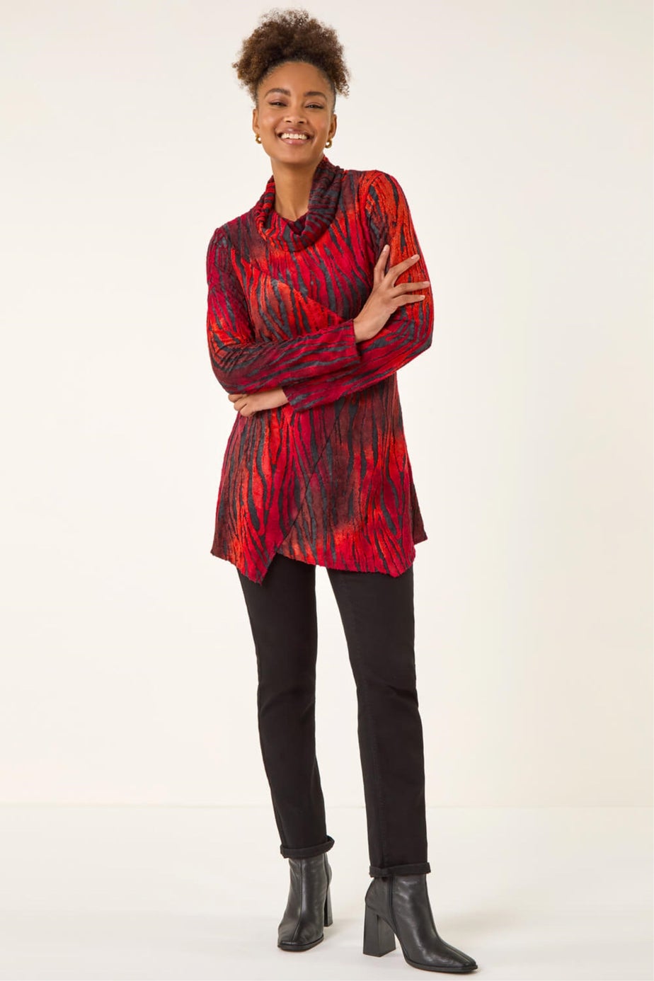 Roman Red Zebra Print Burnout Tunic Top