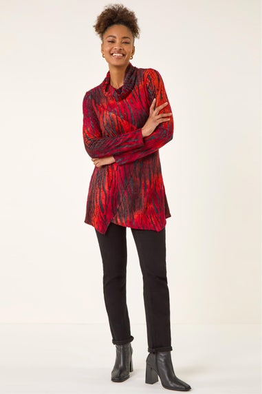 Roman Red Zebra Print Burnout Tunic Top