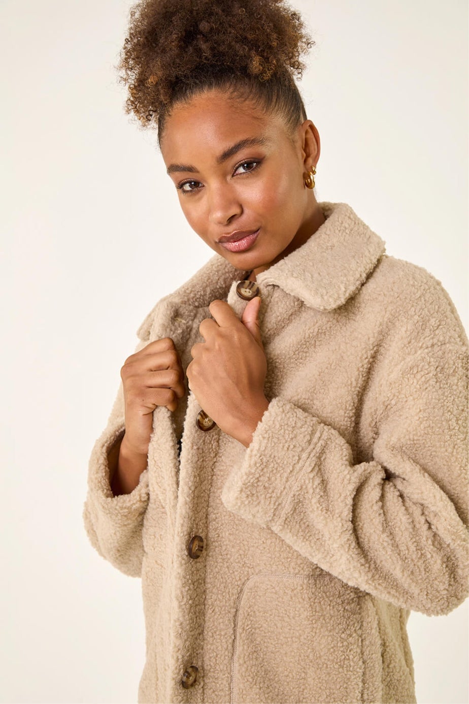 Roman Natural Collared Borg Fleece Jacket