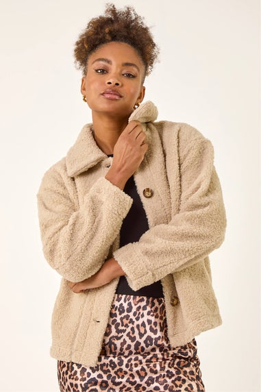 Roman Natural Collared Borg Fleece Jacket