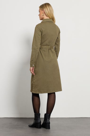 M&Co Petite Khaki Green Zip Denim Midi Dress
