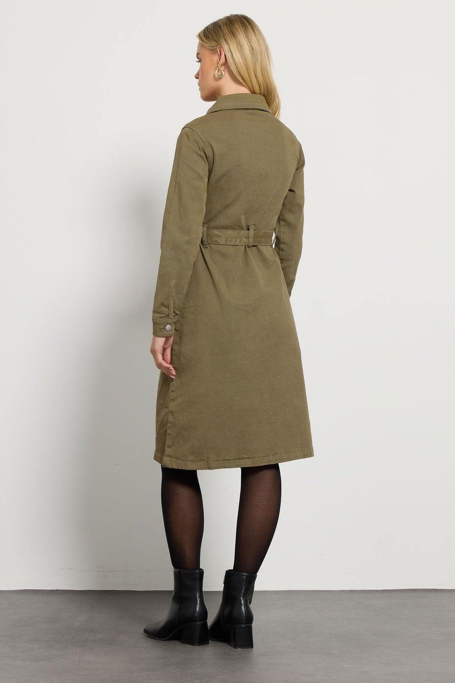 M&Co Petite Khaki Green Zip Denim Midi Dress