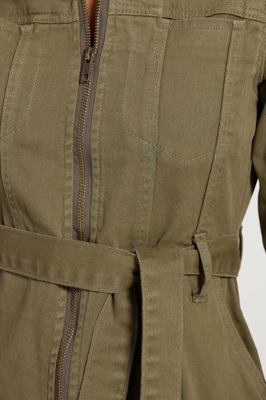 M&Co Petite Khaki Green Zip Denim Midi Dress