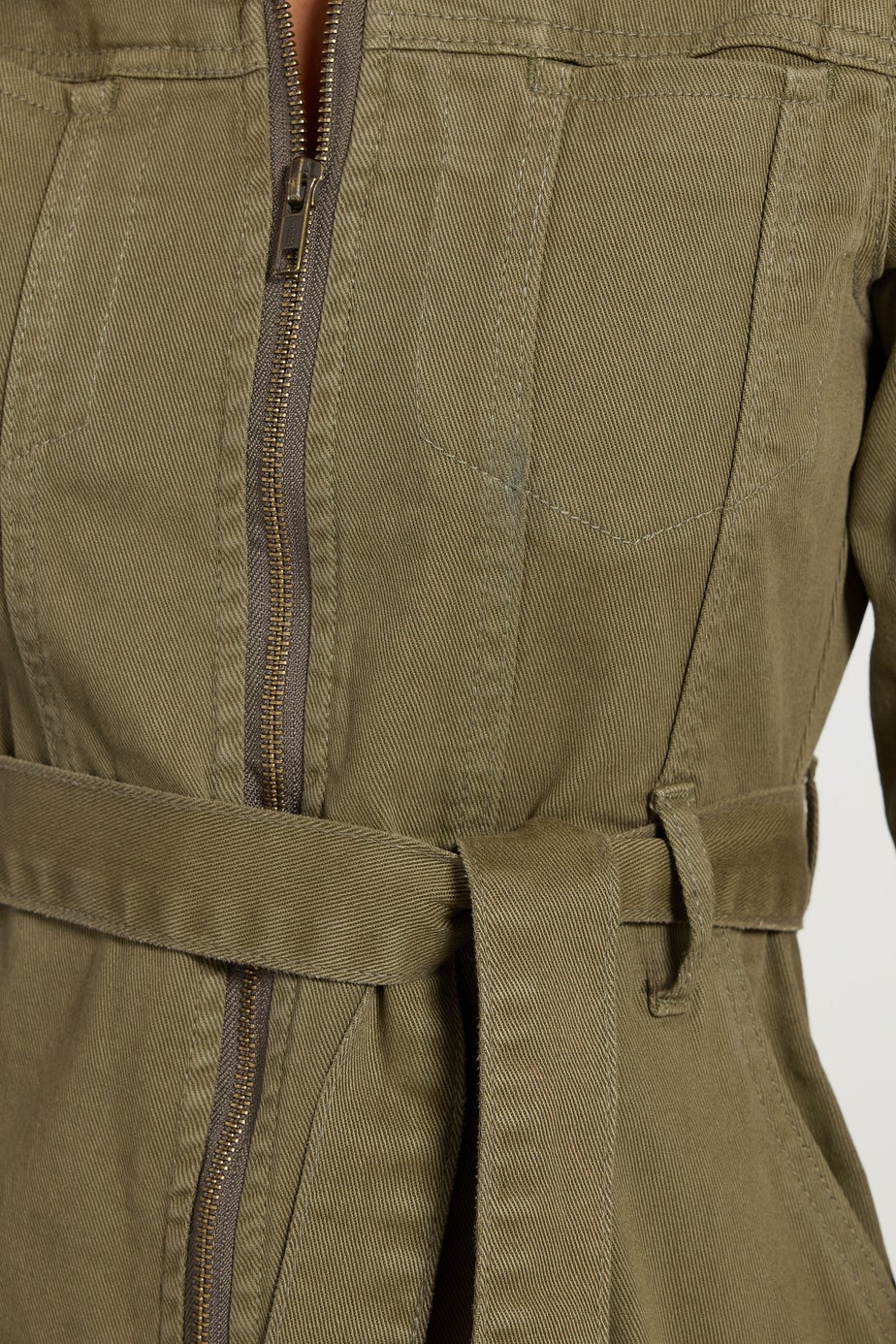 M&Co Petite Khaki Green Zip Denim Midi Dress