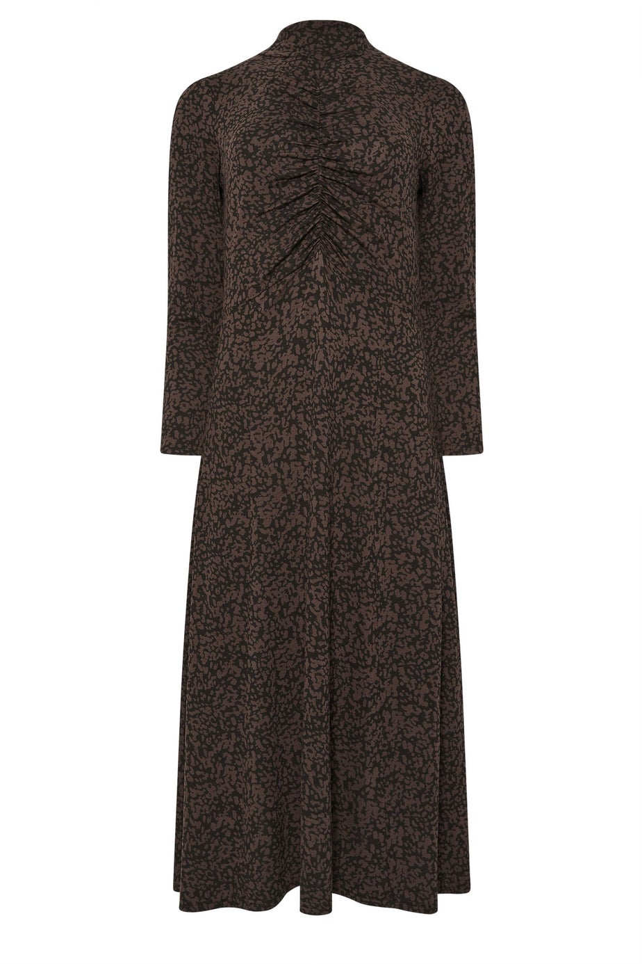 M&Co Petite Brown Ruched Front Turtle Neck Dress
