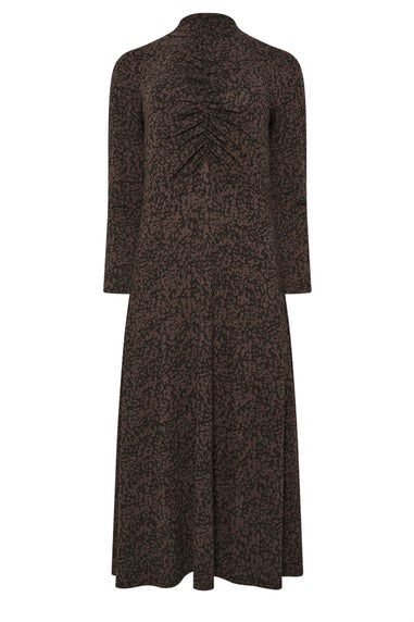 M&Co Petite Brown Ruched Front Turtle Neck Dress