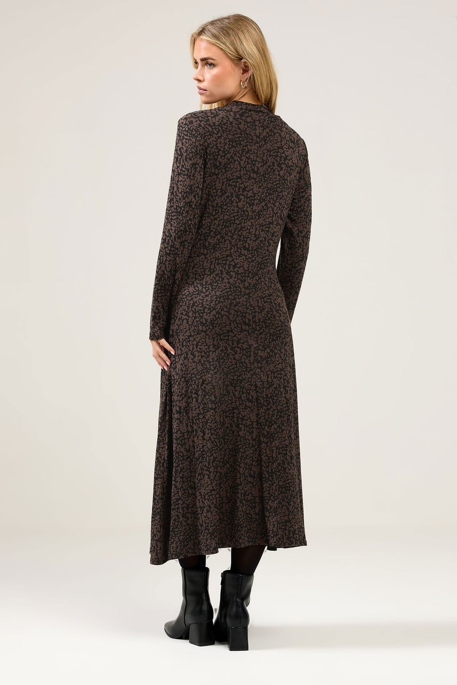 M&Co Petite Brown Ruched Front Turtle Neck Dress