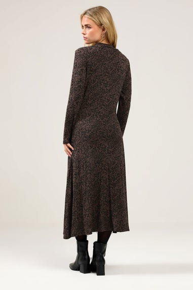 M&Co Petite Brown Ruched Front Turtle Neck Dress