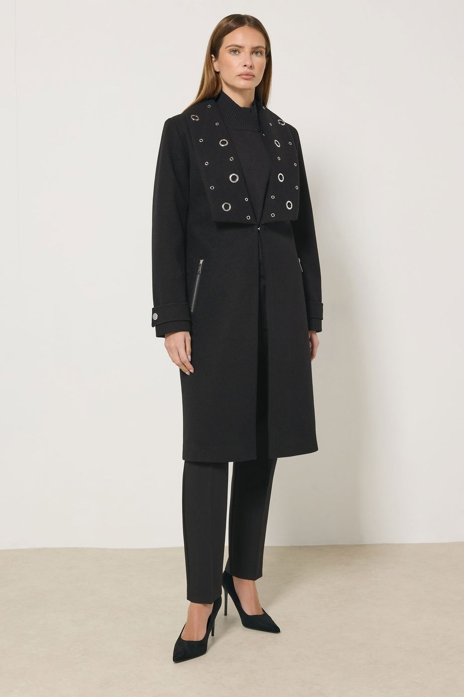 Star By Julien Macdonald Black Eyelet Collar Coat