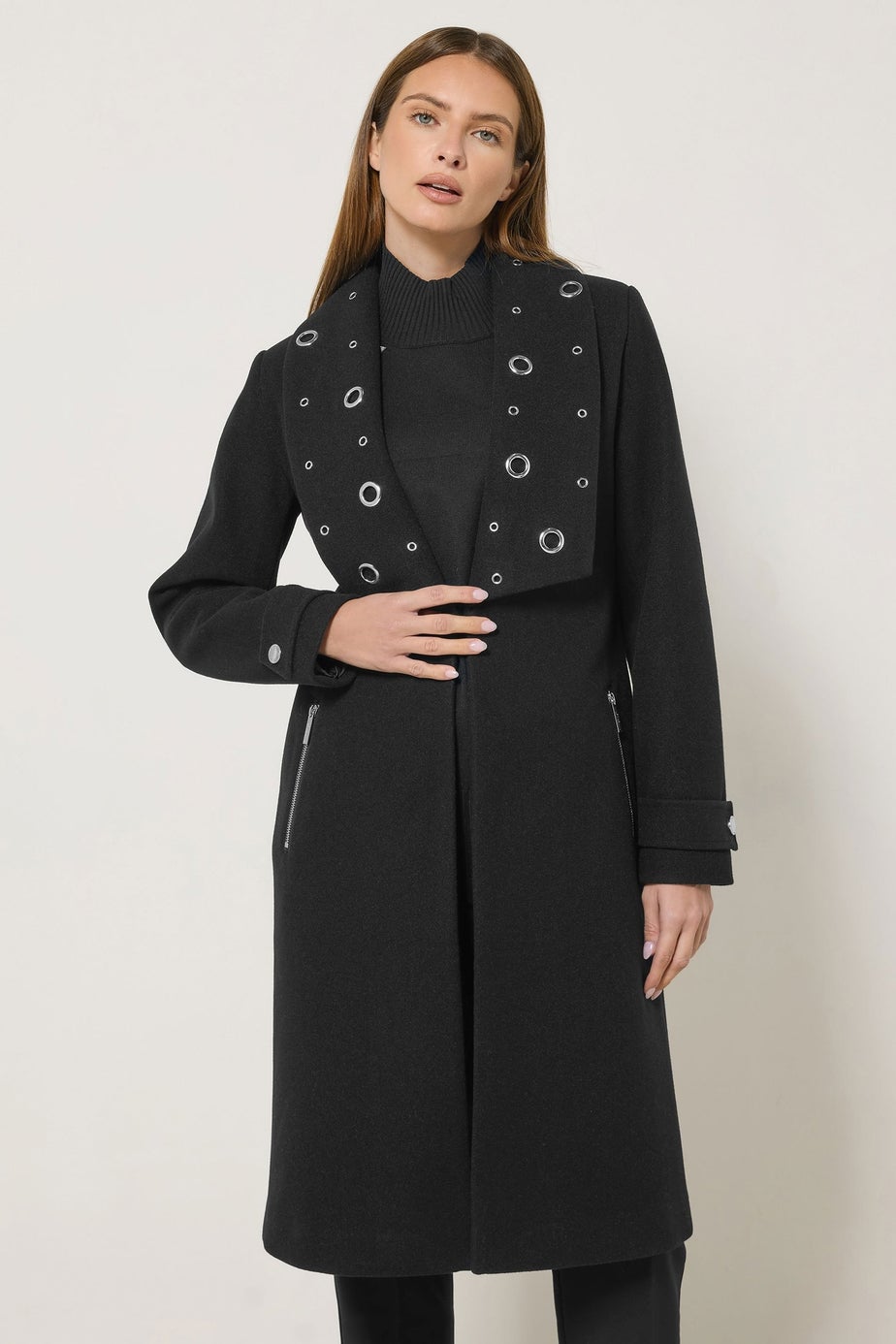 Star By Julien Macdonald Black Eyelet Collar Coat