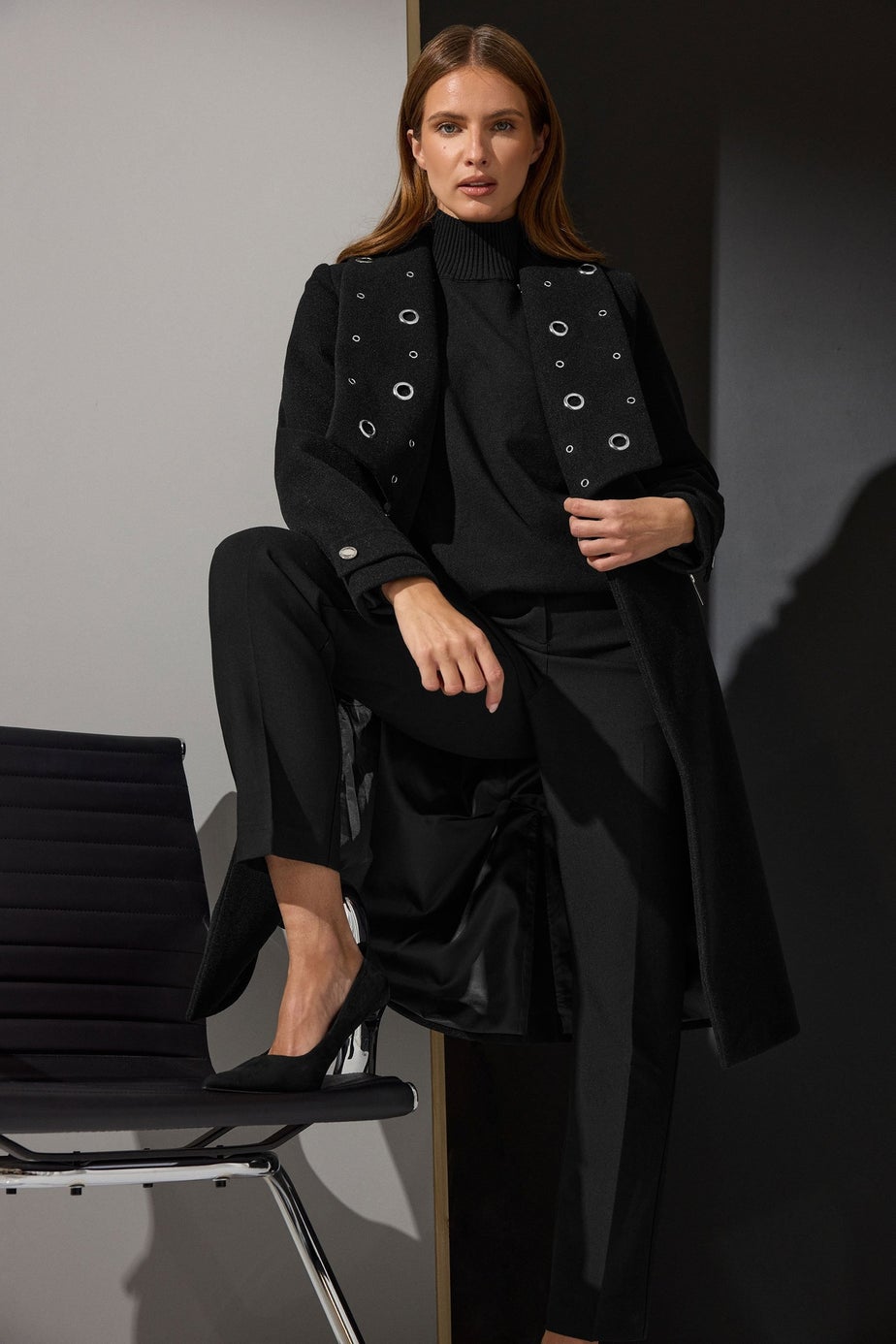 Star By Julien Macdonald Black Eyelet Collar Coat