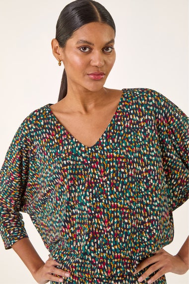 Roman Green Abstract Bubble Hem Top