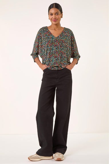 Roman Green Abstract Bubble Hem Top