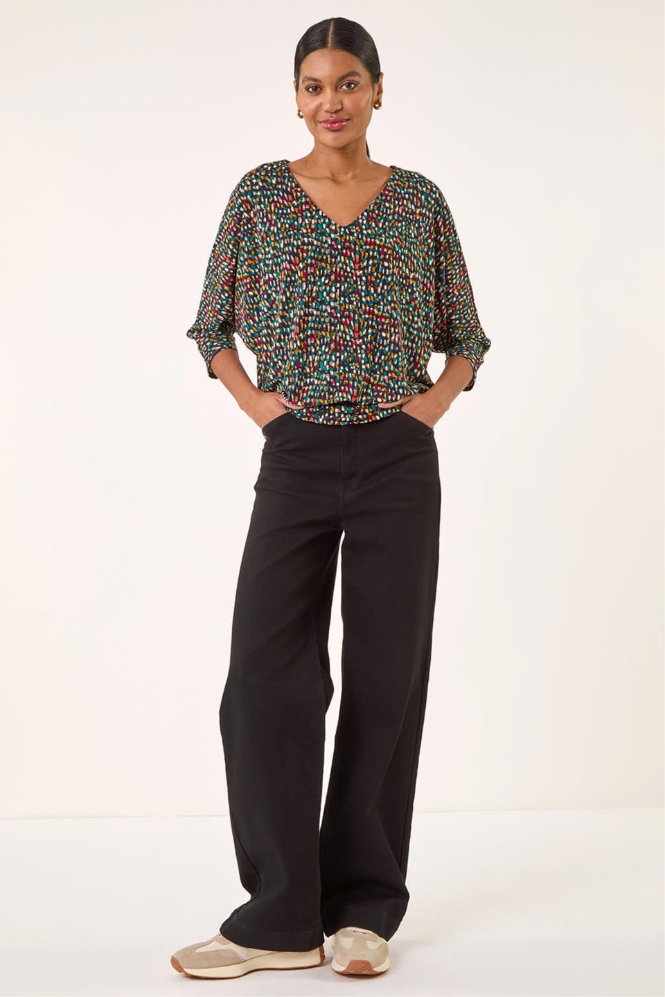 Roman Green Abstract Bubble Hem Top