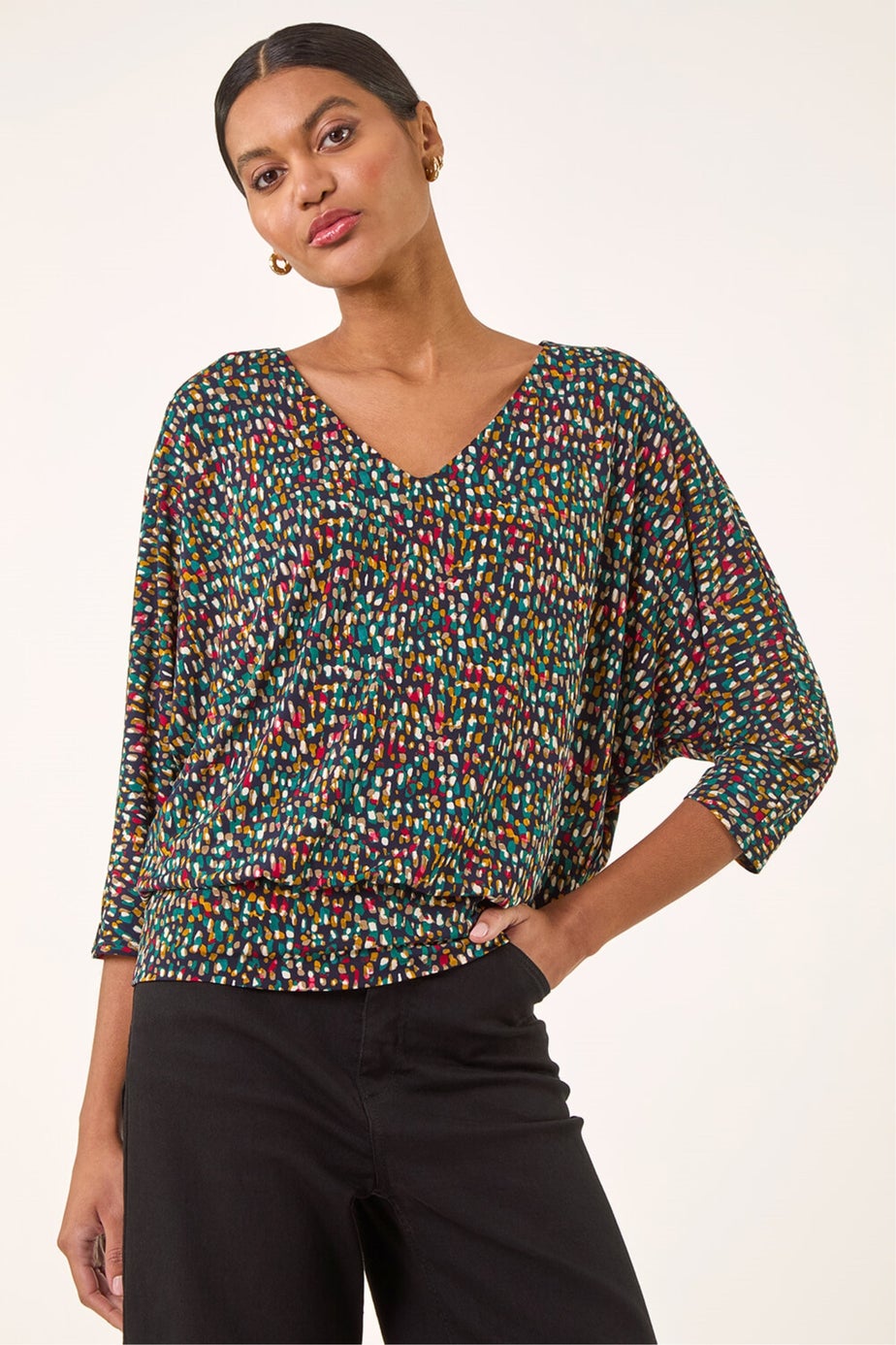 Roman Green Abstract Bubble Hem Top