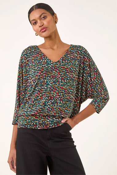 Roman Green Abstract Bubble Hem Top