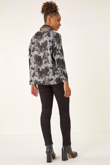 Roman Grey Printed Scarf Tunic Stretch Top