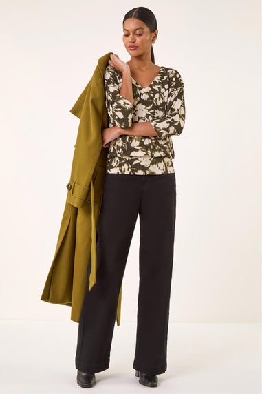 Roman Khaki Floral Print Bubble Hem Top